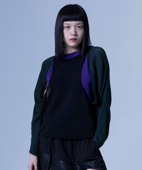 Cut-Out Panel Layered Knit Top